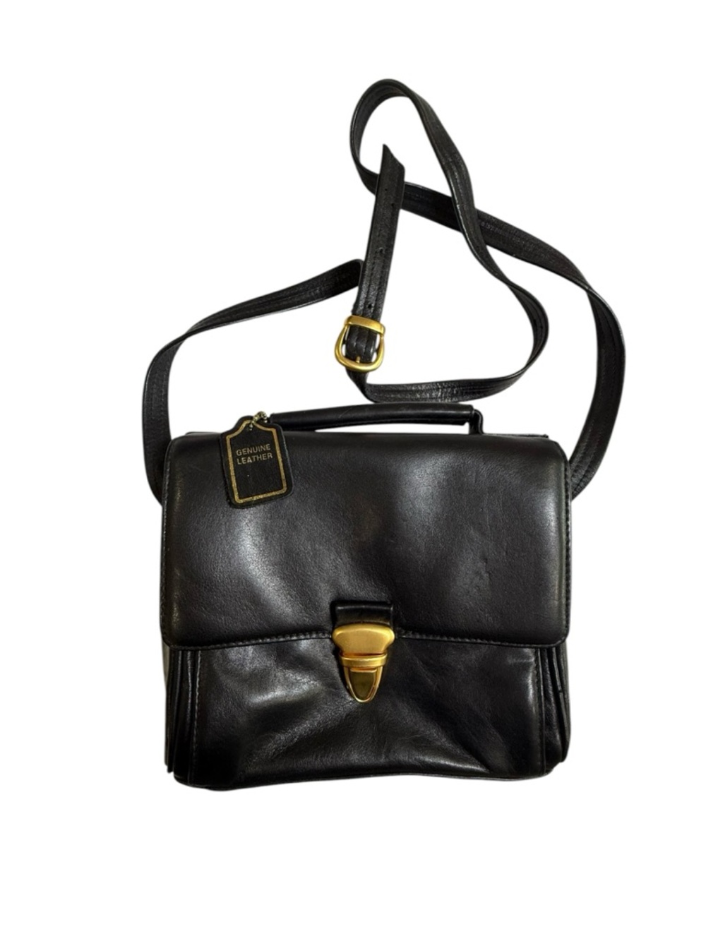 Vintage Diamicci‎ Classic Black Leather Crossbody Bag with Gold-Tone Hardware